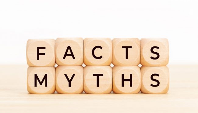 Facts Myths concept. Wooden blocks with text on table
