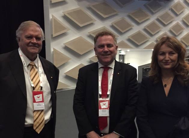 Kim Beazley, Michael Easson, and Nicolette Rubinsztein after Kim Beazley spoke at the 2017 ASFA Conference.