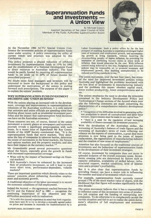 First page of the article in SuperFunds magazine, December 1986.