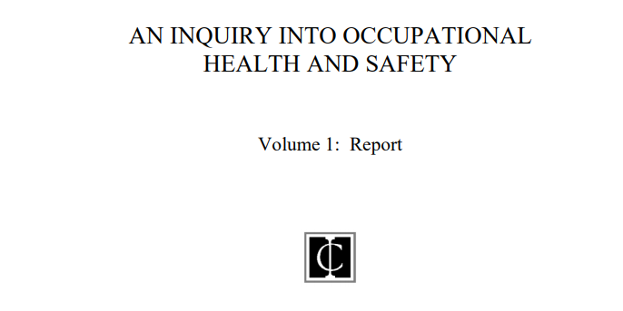 Front cover of OHS Report. Front cover of OHS Report.