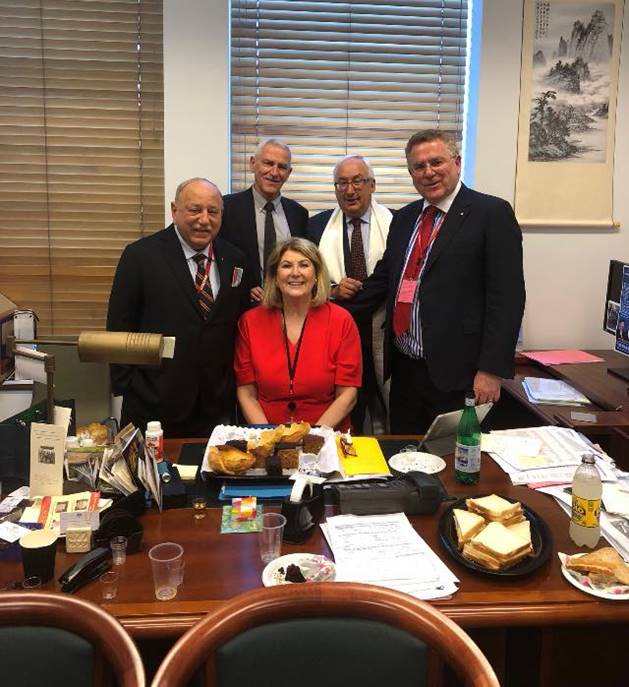 In Michael Danby’s parliament house office in Canberra after his valedictory speech on 2 April 2019. From left to right, Zeke Solomon, Shane Easson, Mary Easson (sitting), Michael Danby, and Michael Easson.