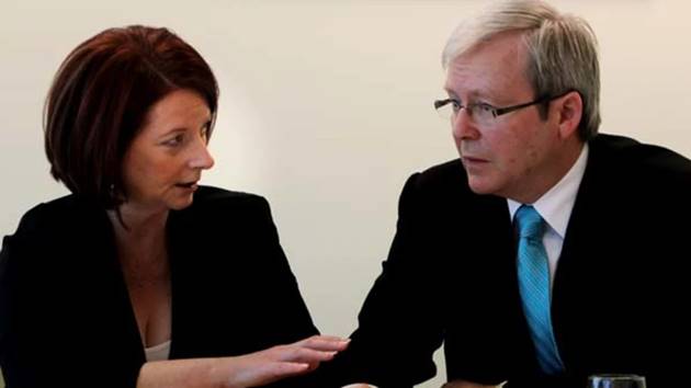 If photos did not speak! Prime Minister Julia Gillard and deposed Prime Minister Kevin Rudd meeting during the election campaign on 7 August 2010 at his electorate office in Brisbane. Photo not published with the article.