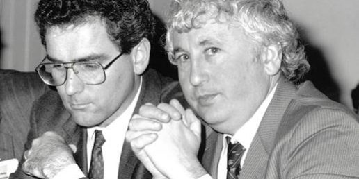 Michael Easson and Bill Kelty, at the 1990 Labor Council Annual General meeting; from Michael Easson’s photo collection.