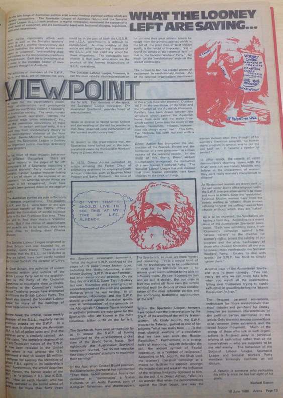 The article as it appeared in Arena, the student newspaper at Macquarie University.