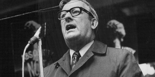 Gietzelt at a Vietnam anti-war meeting, n.d., circa early 1970s, public domain.