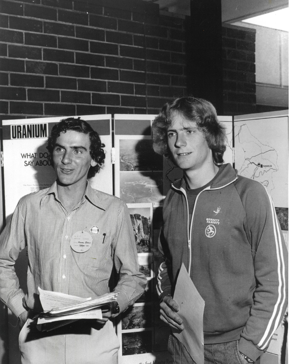 Photo (Michael Easson & Peter Costello) taken at the AUS Conference, Monash University, by a Bulletin photographer in January 1978.