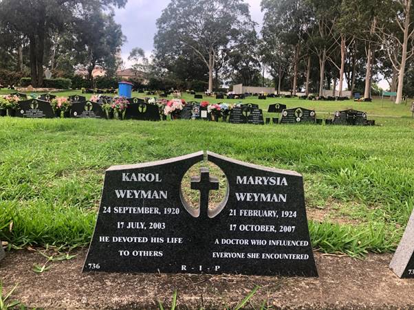 Gravesite of Karol and Marysia Weyman in Sydney; photo: Michael Easson.