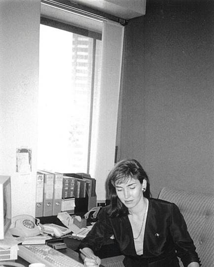 From the 1989 Labor Council of NSW Annual Report: Legal Officer Donna McKenna seen here contemplating the implications of the Greiner government’s Industrial Arbitration (Enterprise Bargaining) Bill.