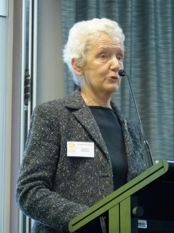 Pat Staunton speaking on mental health issues at a One Door Mental Health Symposium in 2018; photo from public domain.