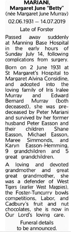 With details of the funeral and release of the body uncertain (due to an autopsy), this death notice was published in the Sydney Morning Herald.