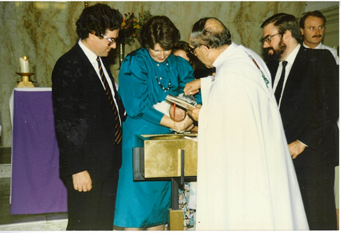 Above and below, photos from Louise’s baptism in 1986 at St Vincent’s church, Ashfield. God parents were Helen Lewis and Greg Sheridan.