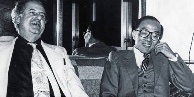 Peter Owen and Shusaku Endo (Peter Owen Archive); accessible via the public domain. Owen was Endo’s friend, English language publisher, and agent for many years. Photo not included with the obituary.