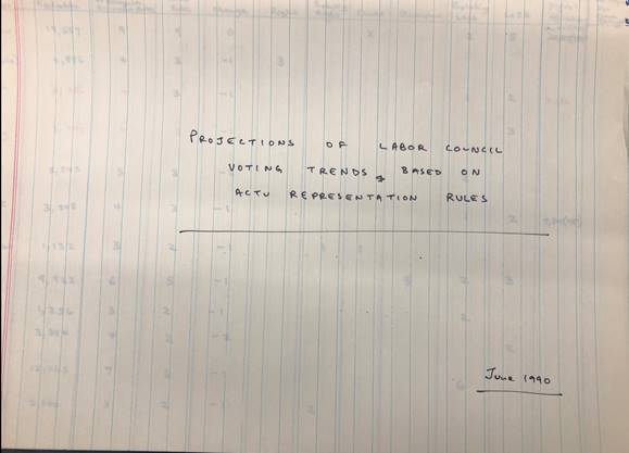 Assessing the potential, changing complexion of the delegates from affiliated unions was a constant. This is the front page of notes written in June 1990. From the records in the possession of Unions NSW. Accessed 12 March 2020.