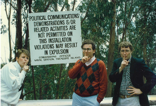 Anna Booth, National Secretary, Clothing Trades Union; Michael Easson, Assistant Secretary, Labor Council of NSW; and the California Conference of Carpenters’ Dan Curtin (a member of Social Democrats USA), in California, circa 1988.