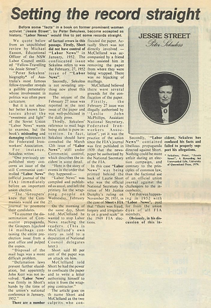 Under the heading ‘Setting the Record Straight’ in Labor News, the Federated Ironworkers Association journal, an edited version of my essay was printed.