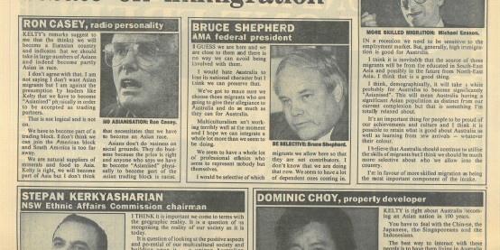 Immigration intake was controversial throughout the 1980s and early 1990s. The above are various comments published with mine in The Sun-Herald [Sydney] 11 August 1991, p. 19.