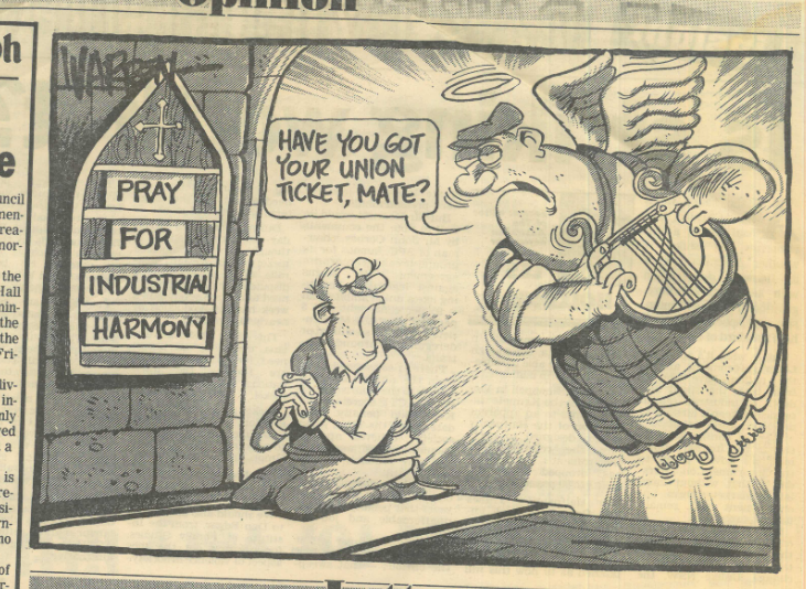 Warren Brown’s cartoon, Praying, The Sunday Telegraph, 29 November 1992, p. 52.