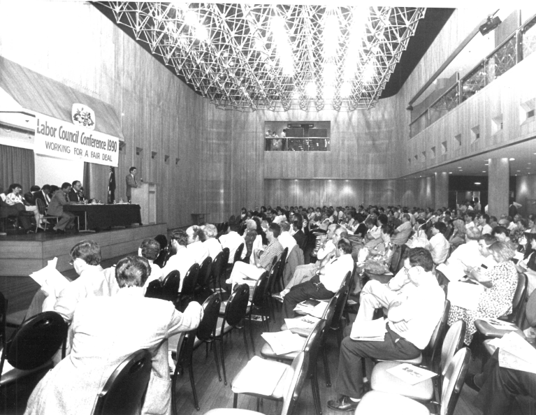 Labor Council AGM 1990 held at the Masonic Centre, Goulburn Street, Sydney. Photo: from Michael Easson papers, Noel Butlin Archives, Menzies Library, Australian National University.