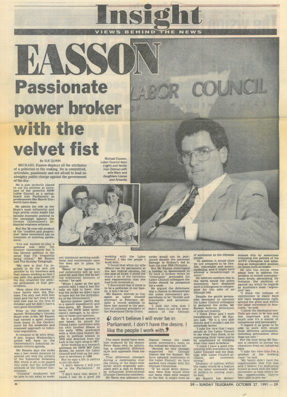 One of the profiles that appeared in my time as Secretary of the Labor Council of NSW.