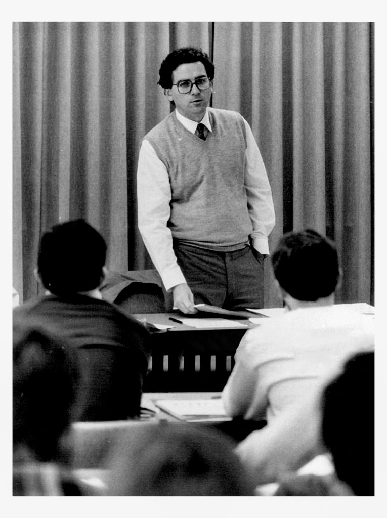 Assistant Secretary Labor Council of NSW Michael Easson gives lecture to young railway union trainees at Sir Roden Cutler House, Sydney, 6 July 1986, Fairfax Media Archives.