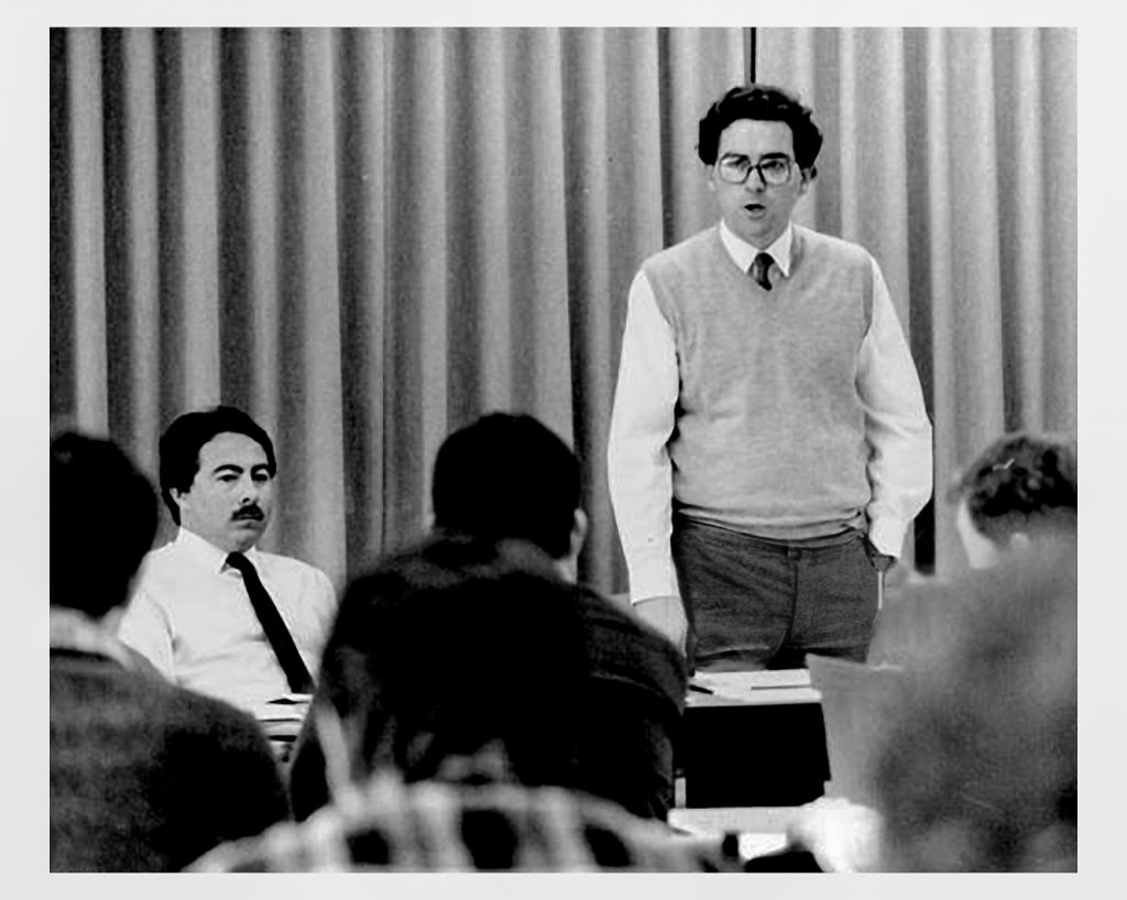 Another photo with Peter Sams, then Senior Organiser, Labor Council of NSW, next to Michael Easson, 6 July 1986, Fairfax Media Archives.