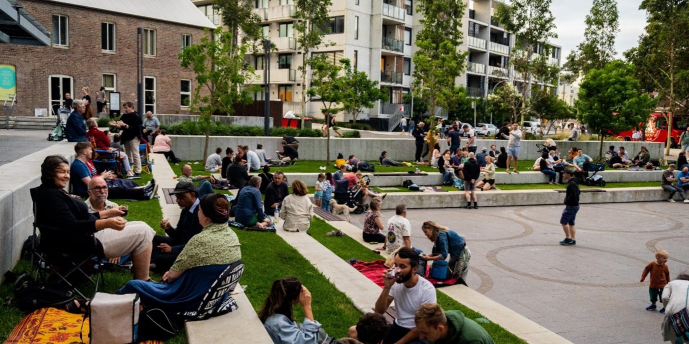 The public square at the Flour Mill, Summer Hill, in Sydney’s inner west. Photo credit Jacqu