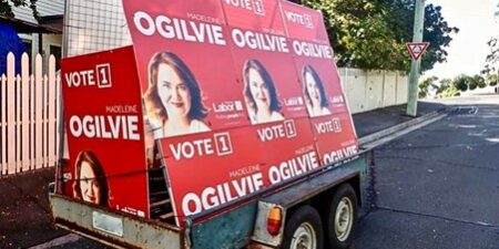 1 Former Labor MP Maddie Ogilvie’s election trailer a